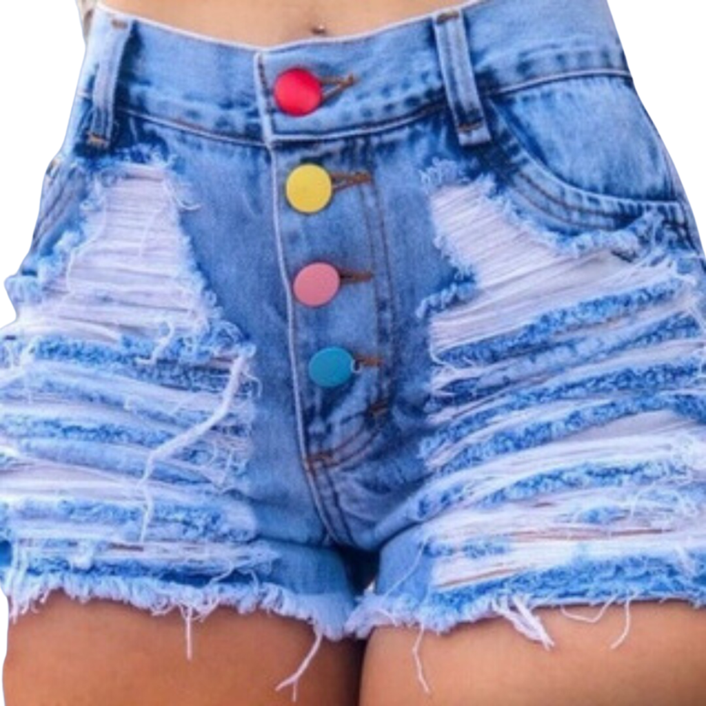 Short Jeans Feminino com Botões Coloridos: Colorindo a vida