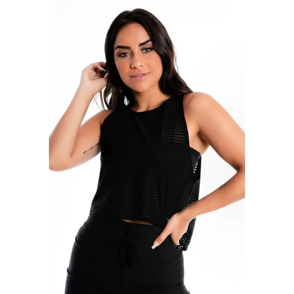 Blusa Com Tomara que Caia Transparencia Preta E Cropped | REF: LX285