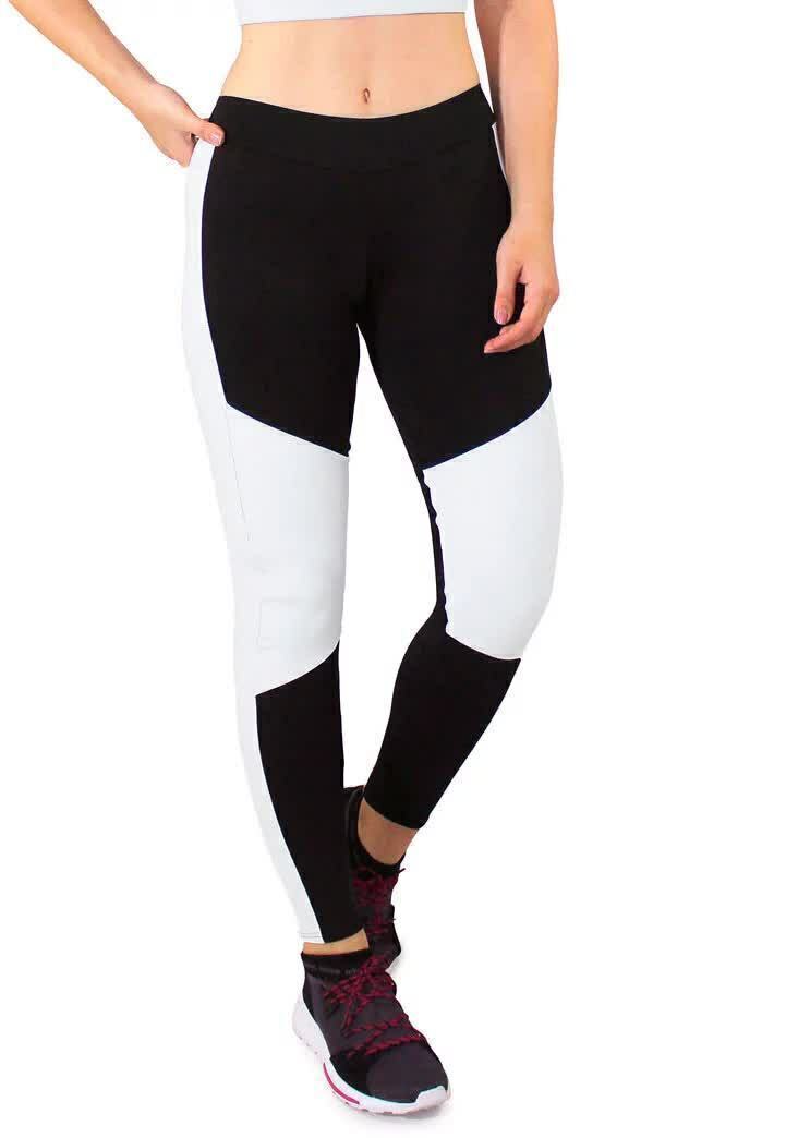 Calça Detalhes e Faixas Branco Legging Fitness Preto | REF: LC43