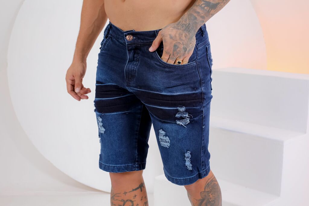 Bermuda Jeans Masculina Rasgada