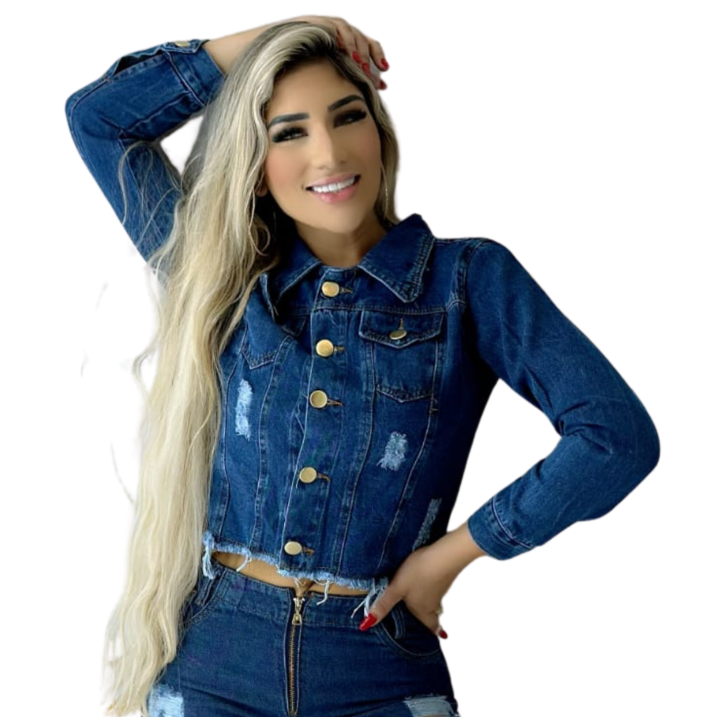 Jaqueta Jeans Feminina Escura Destroyed: Estilo Despojado