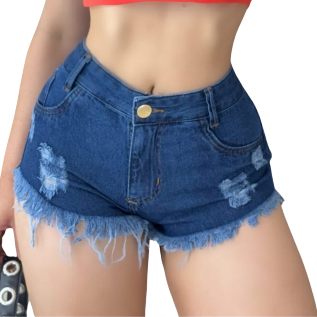 Short Feminino Jeans Curto Azul