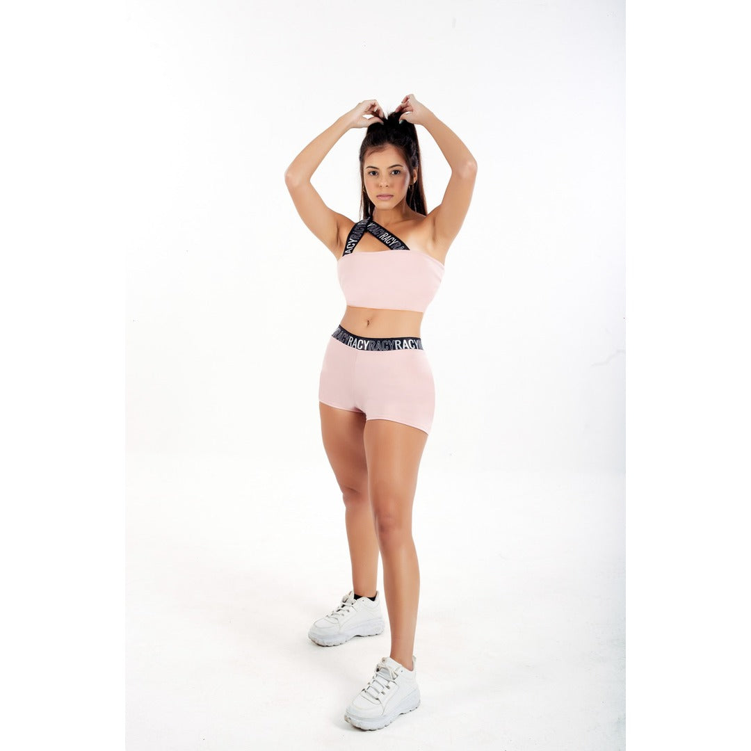 Conjunto Short Cintura Alta + Cropped Rose com Elástico | REF: CCA3