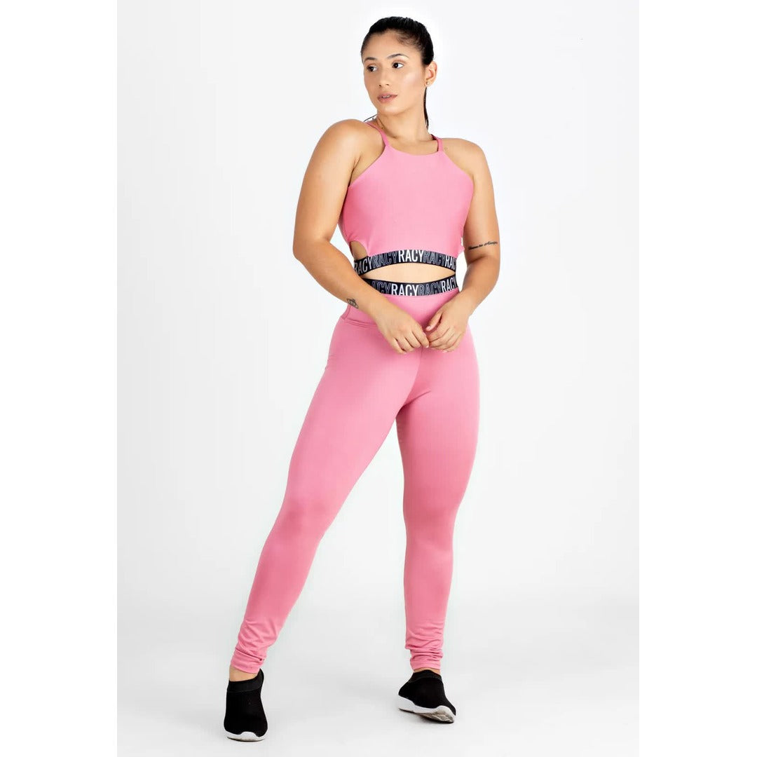 Conjunto Calça Legging Cintura Alta + Cropped Alcinha Rose com Elásticos | REF: CCA5