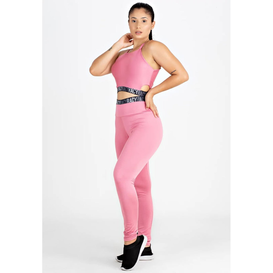 Conjunto Calça Legging Cintura Alta + Cropped Alcinha Rose com Elásticos | REF: CCA5