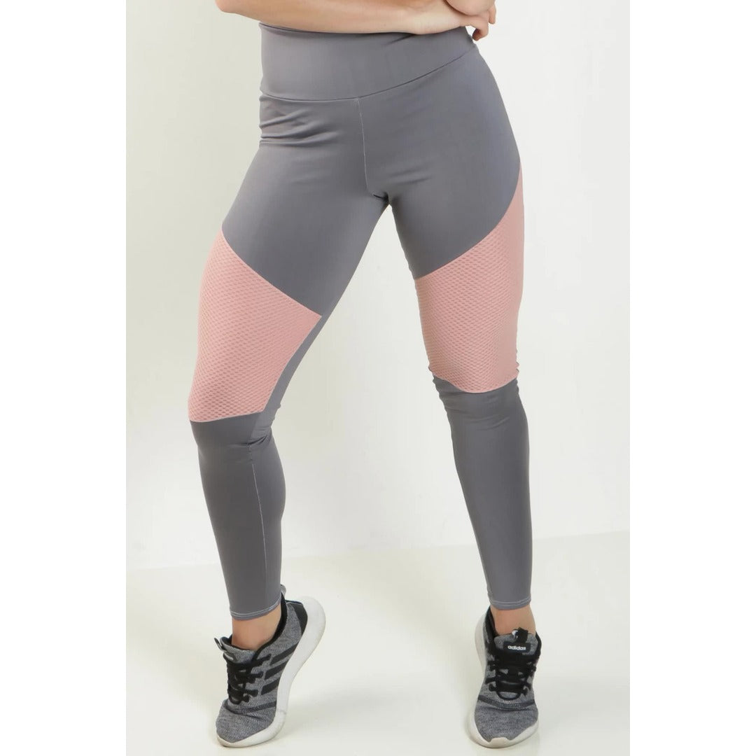 Calça Legging Cintura Alta Assimétrica com Detalhe em Tulê Cinza | REF: FDR10