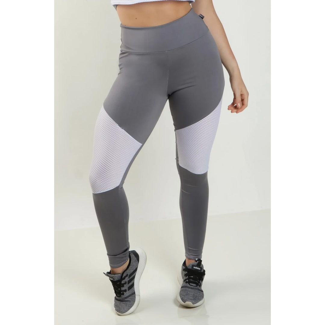 Calça Legging Cintura Alta Assimétrica com Detalhe em Tulê Cinza | REF: FDR10