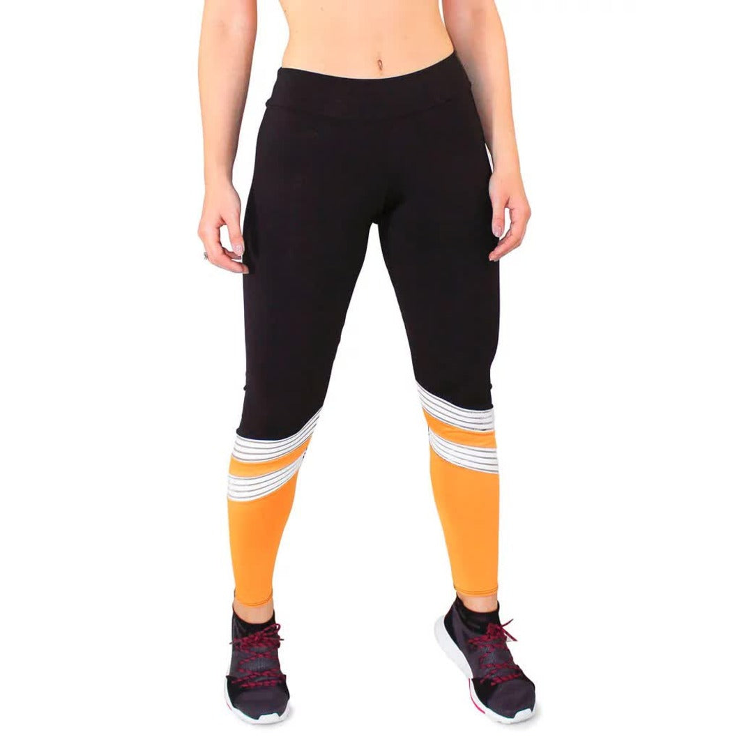 Calça Legging e detalhe amarelo Preto Com listras Branco | REF: LC32