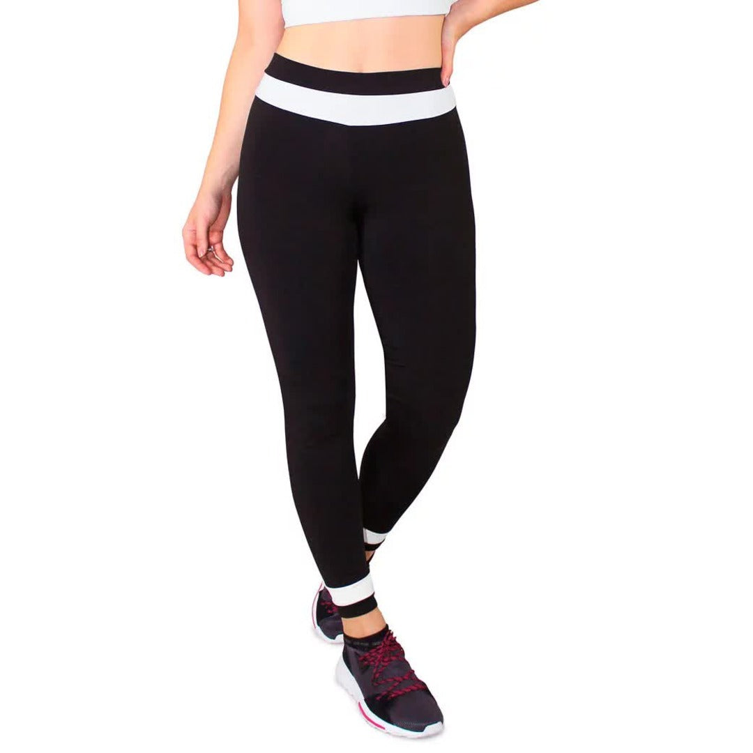 Calça Detalhe Branco Cintura Legging Fitness Preto | REF: LC41