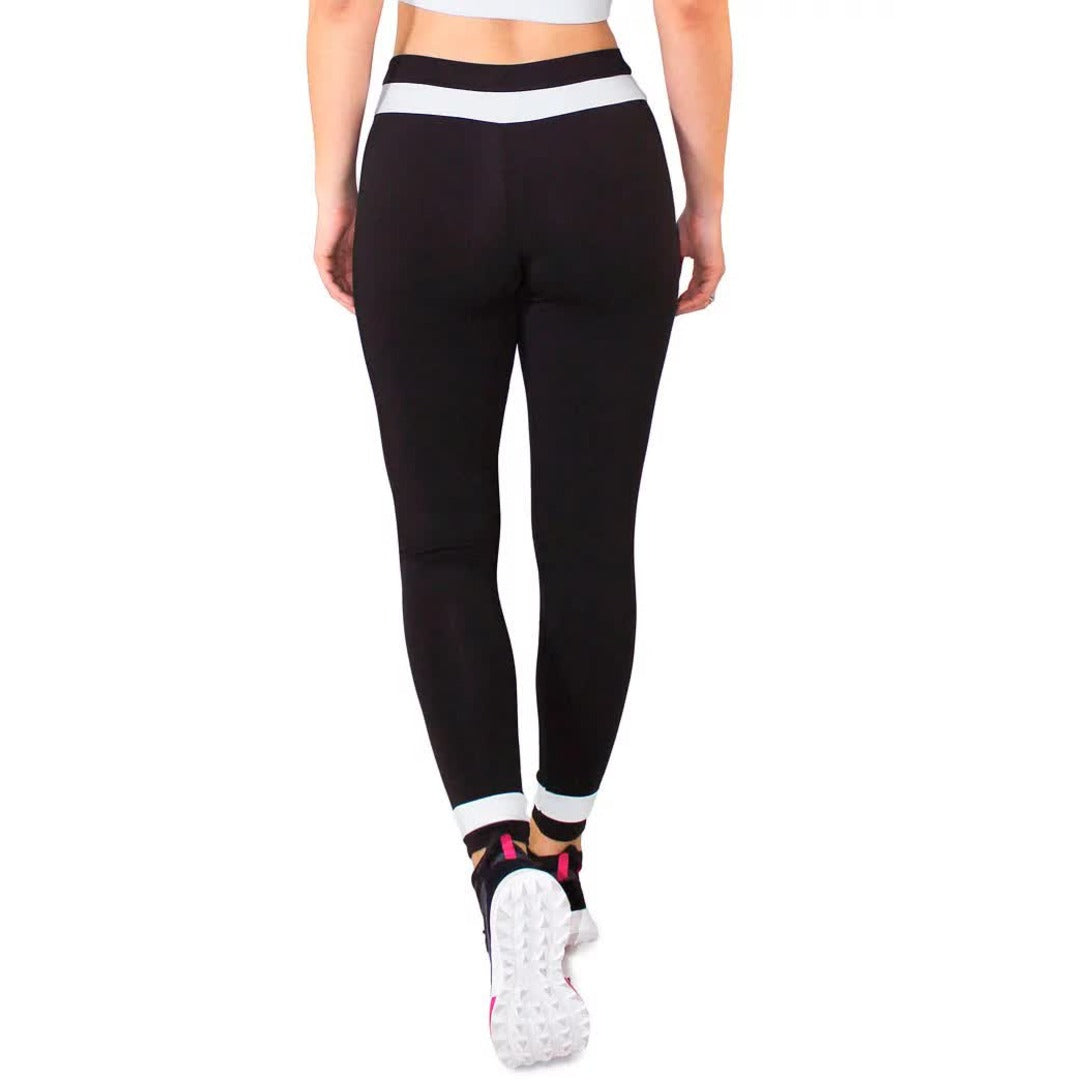 Calça Detalhe Branco Cintura Legging Fitness Preto | REF: LC41