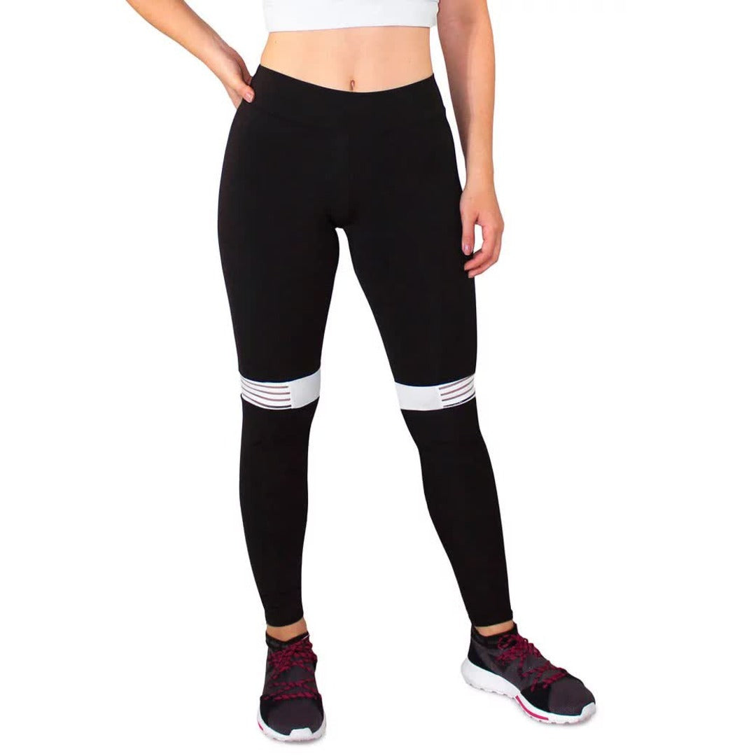 Calça Legging com Detalhe Branco Fitness Preto | REF: LC42