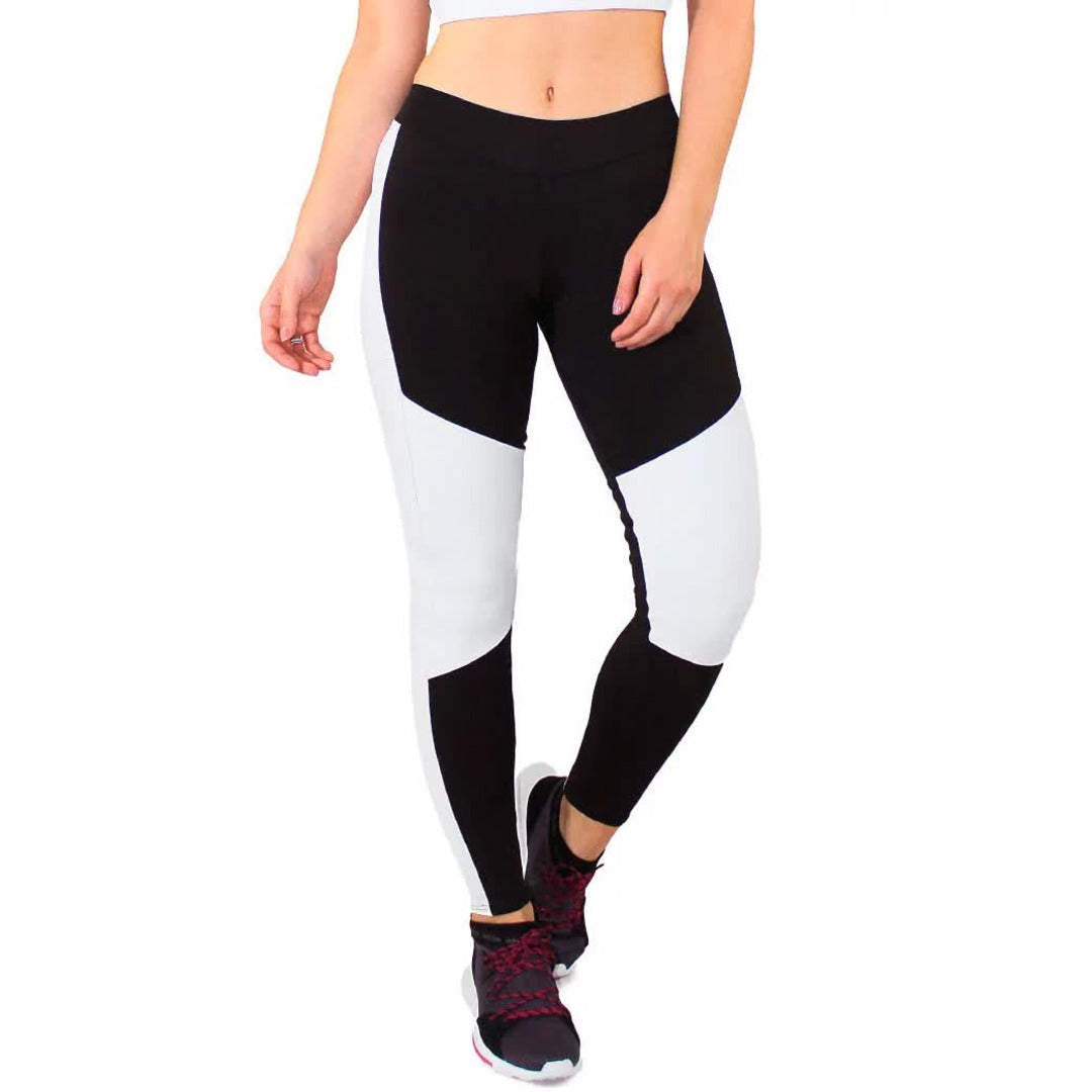 Calça Detalhes e Faixas Branco Legging Fitness Preto | REF: LC43