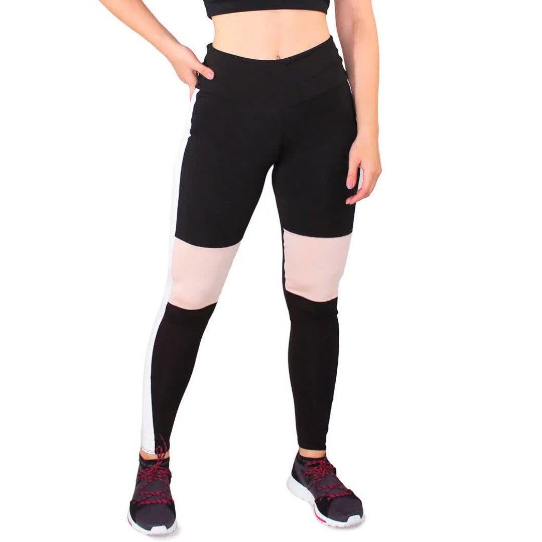 Calça Legging com Detalhe Chocolate e Branco Fitness Preto | REF: LC50