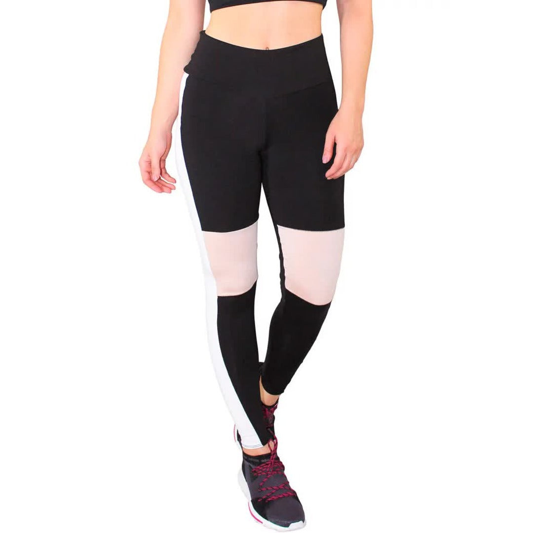 Calça Legging com Detalhe Chocolate e Branco Fitness Preto | REF: LC50