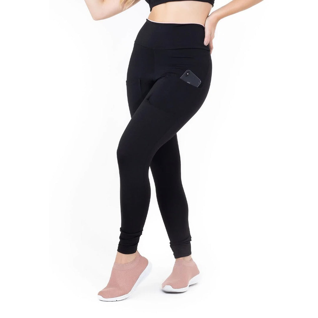 Calça com Detalhe Rosê Legging Fitness Preta | REF: LX100