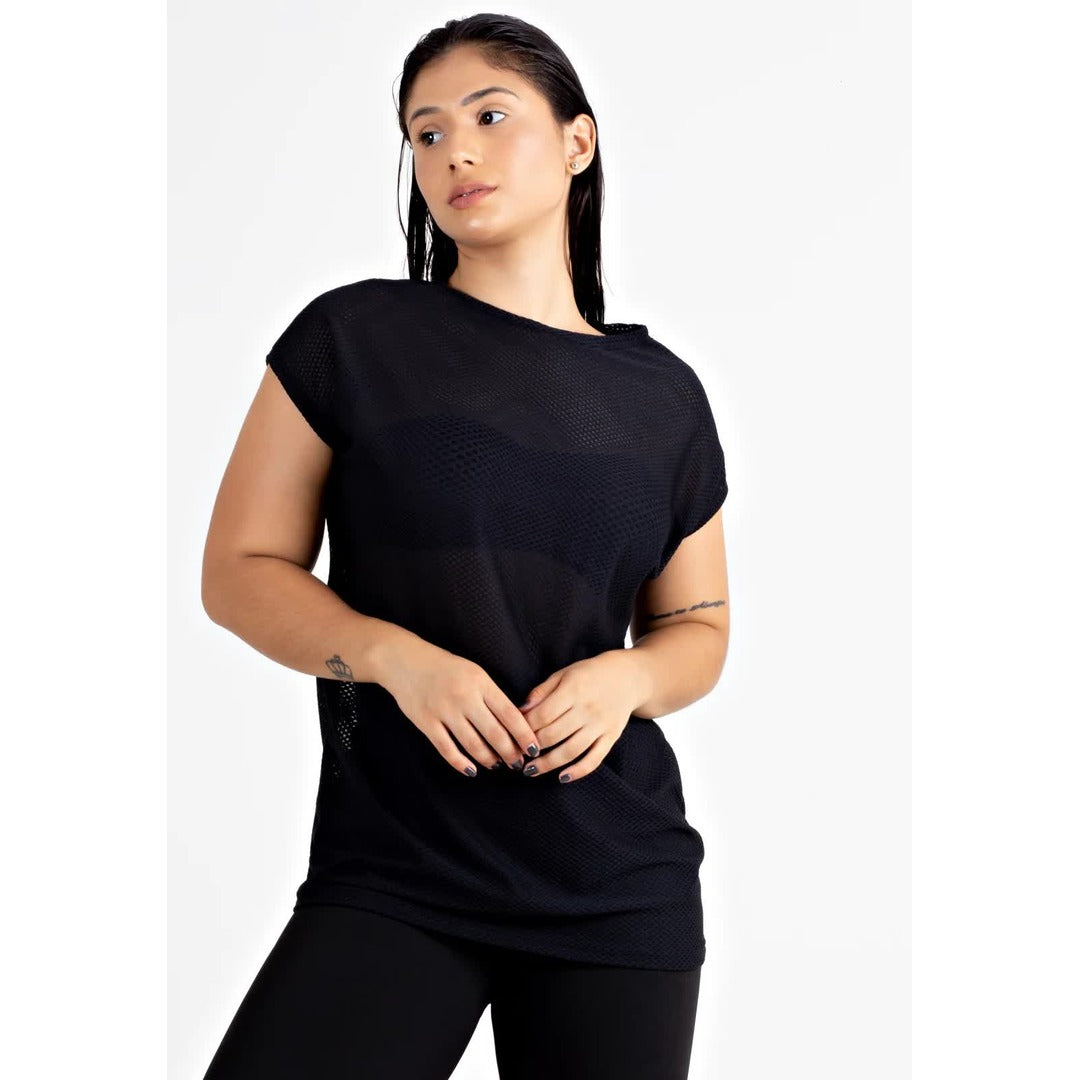 Blusa Transparente Dry Preto Feminina Fitness | REF: LX123