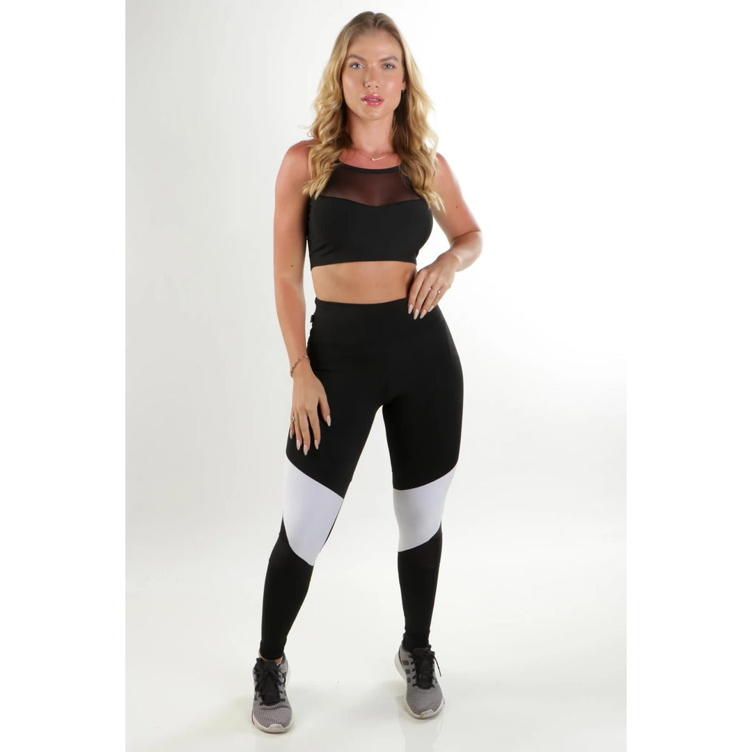 Conjunto Calça Legging Detalhe Branco Cropped Detalhe Busto | REF: LX124