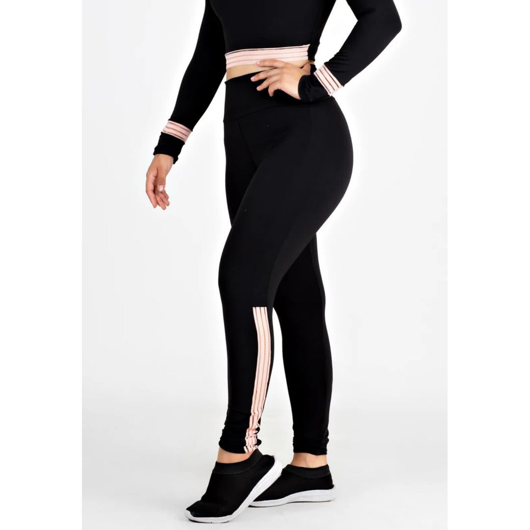 Calça Detalhe Rosê Legging Fitness Preto | REF: LX154