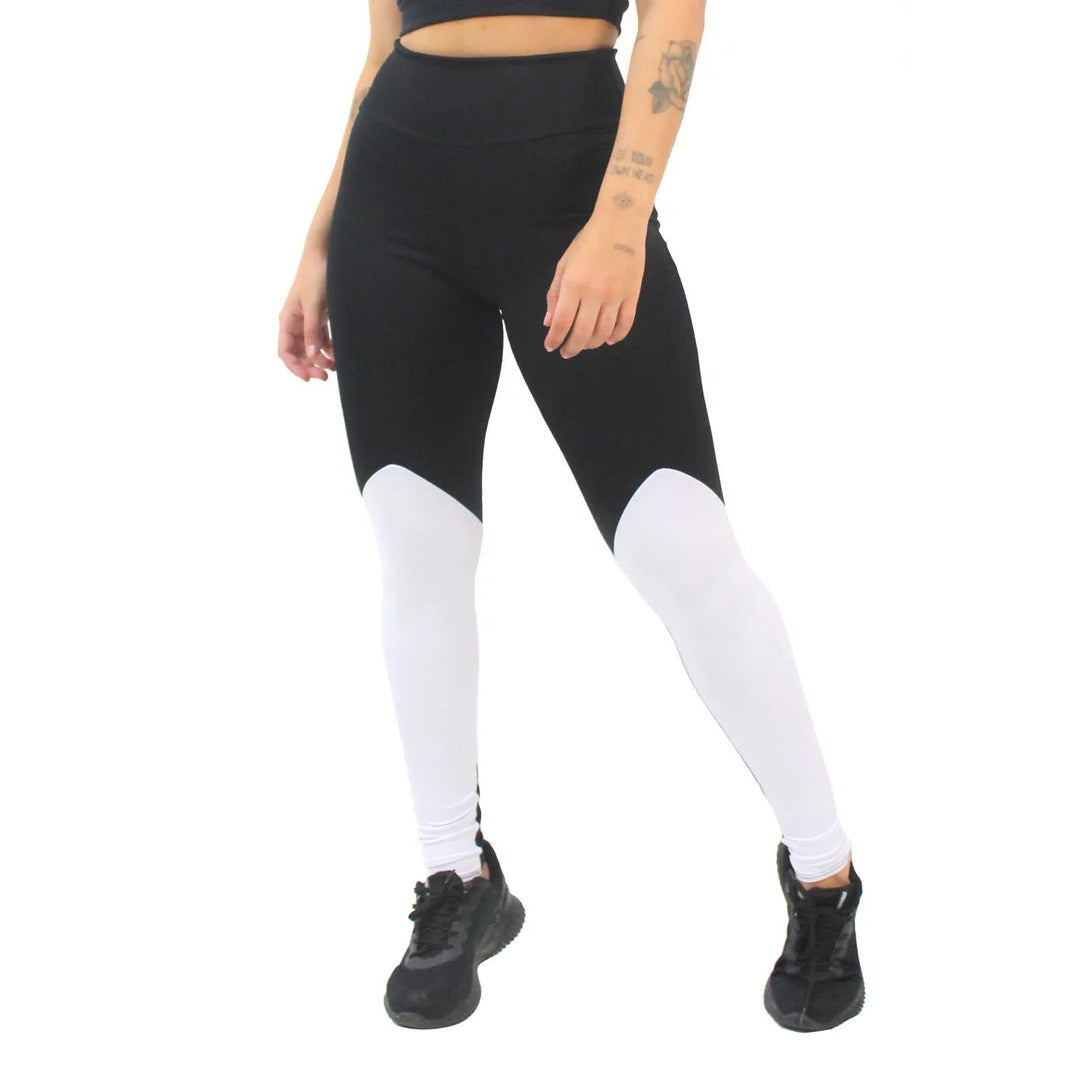 Calça Legging Preta com Branca Fitness | REF: LX178