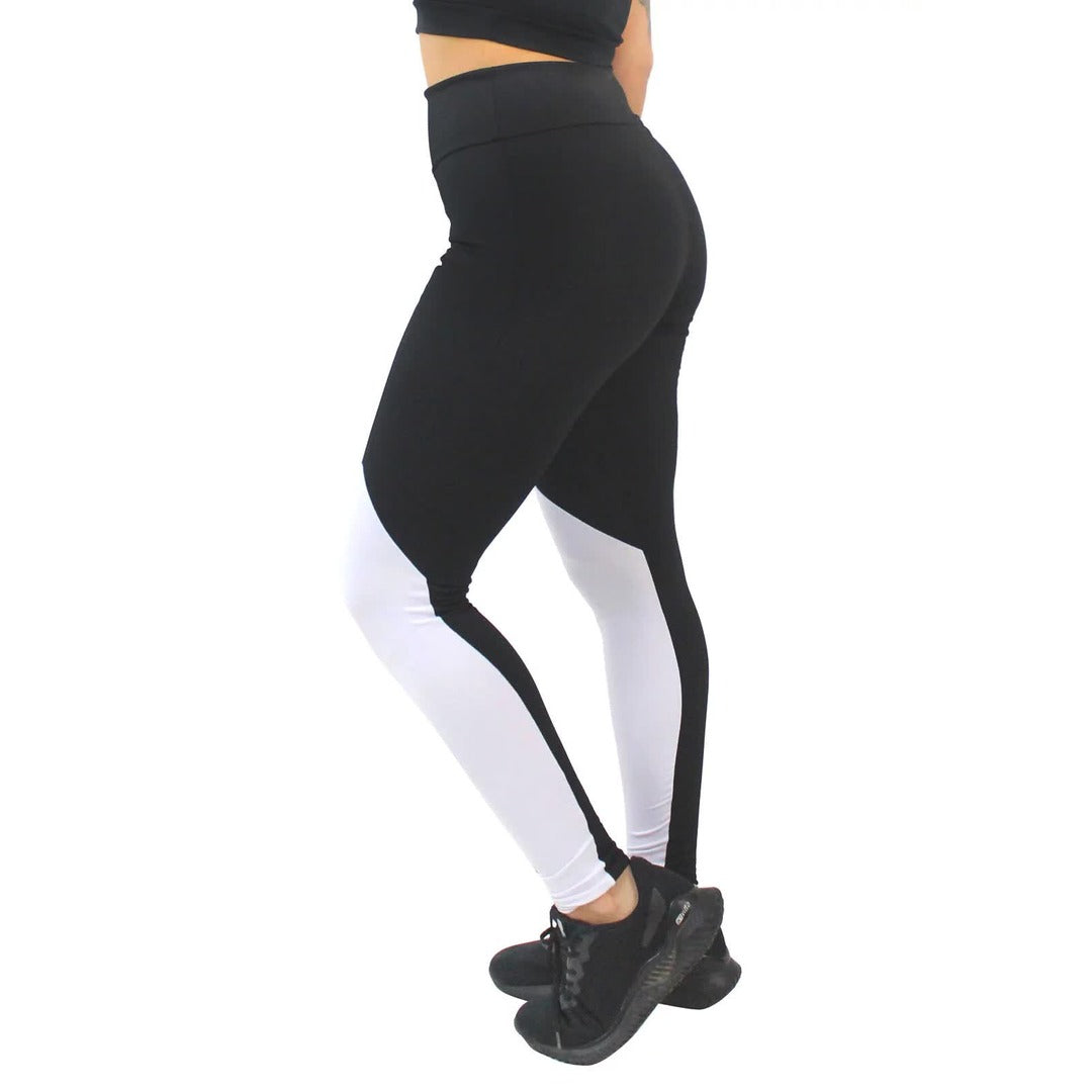 Calça Legging Preta com Branca Fitness | REF: LX178