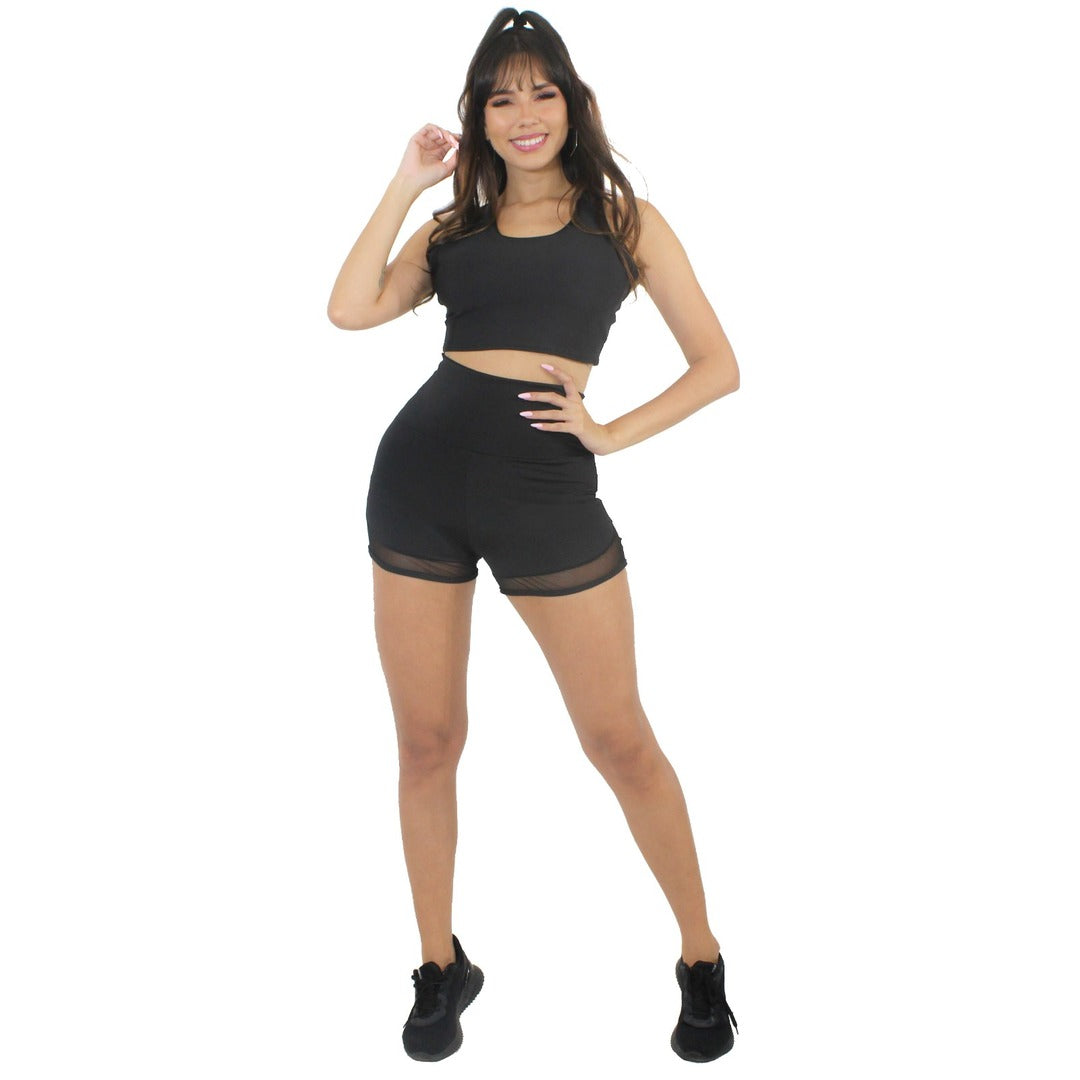 Conjunto Short Com Tela e Cropped Preto | REF: LX205