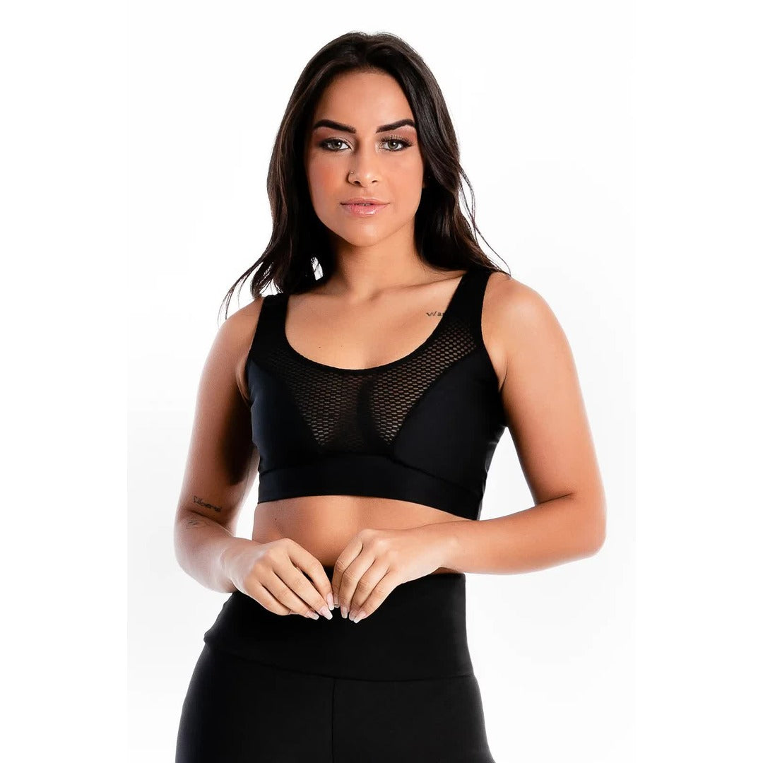 Cropped Detalhe Busto Preto Tela | REF: LX244