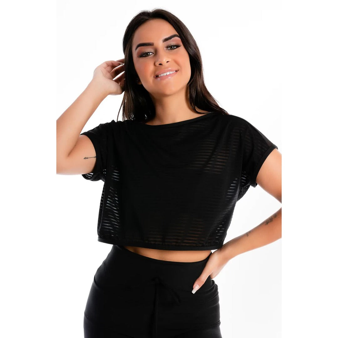 Blusinha Cropped Preto Tomara que Caia Transparente Com Cropped | REF: LX291