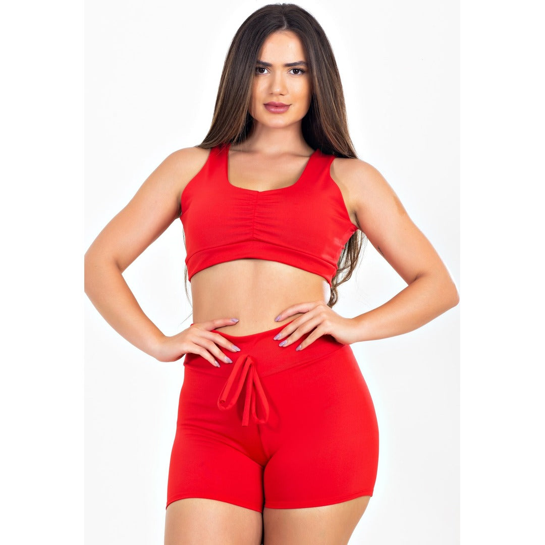 Conjunto Cropped e Short Vermelho Cadarço Fake | REF: LX305