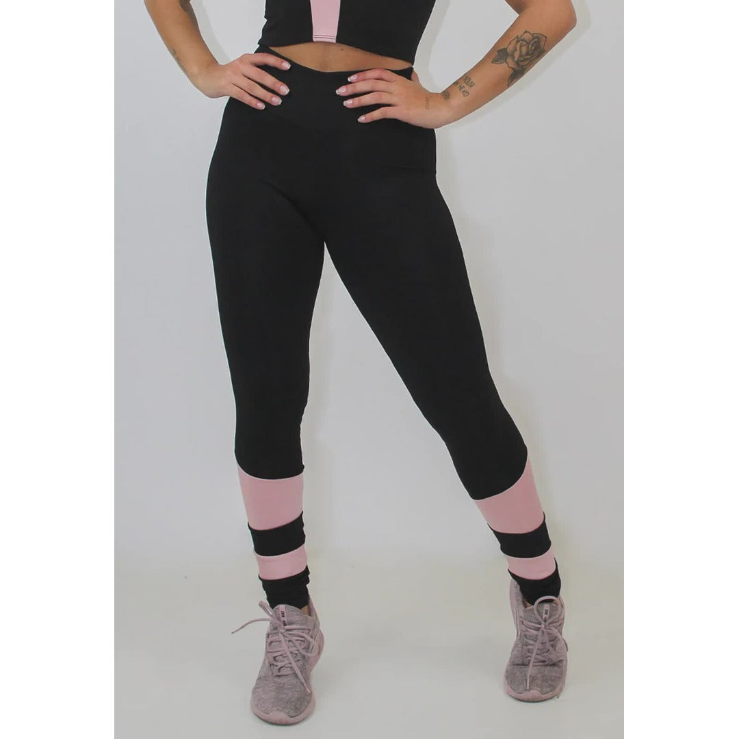 Calça Legging Preto com Rosê Detalhe Canela | REF: LX91