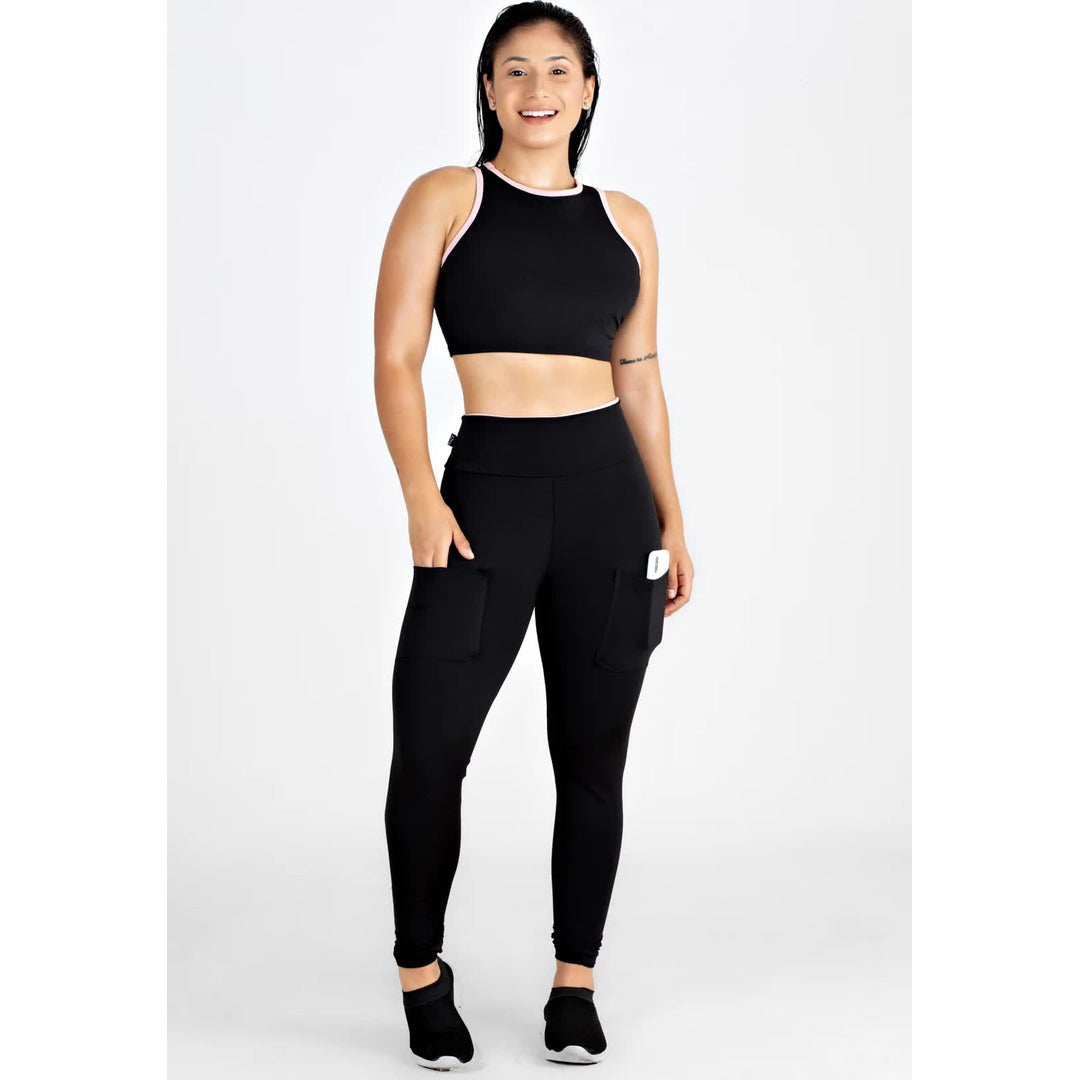 Conjunto Calça Legging e Cropped Preto Fitness | REF: LX98