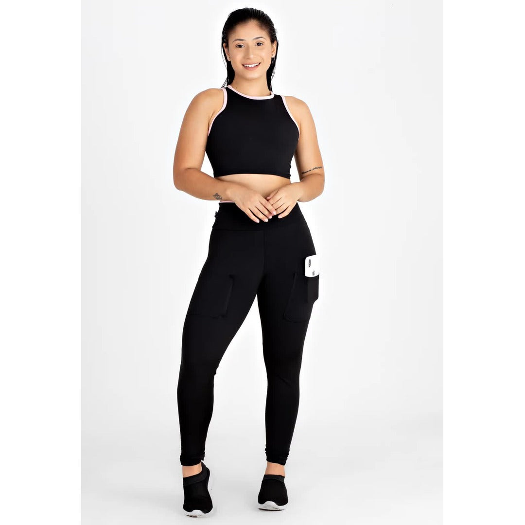 Conjunto Calça Legging e Cropped Preto Fitness | REF: LX98