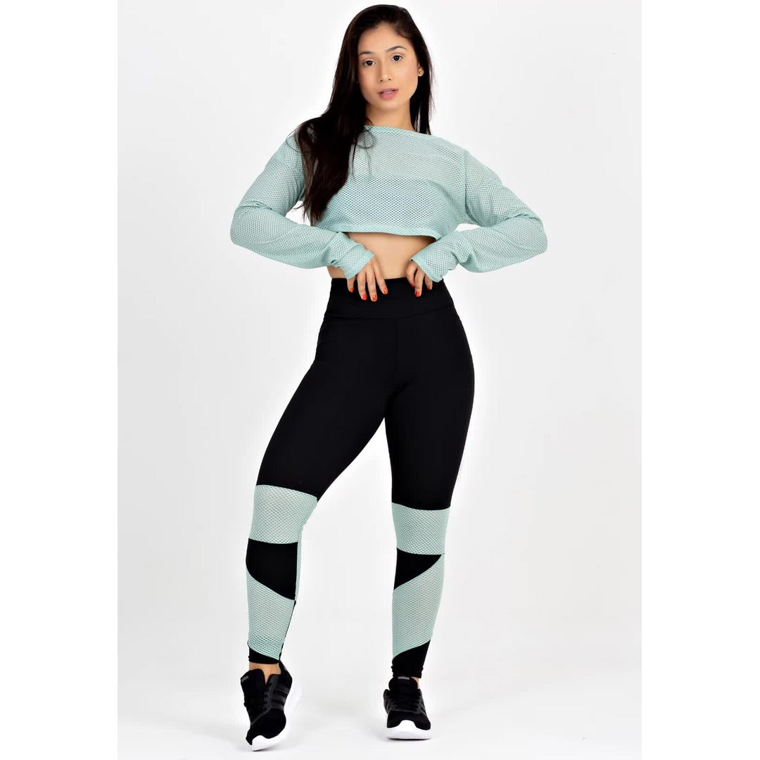 Conjunto Calça Legging Com Detalhe Verde + Cropped Em Tela Metamorfose | REF: MTF26