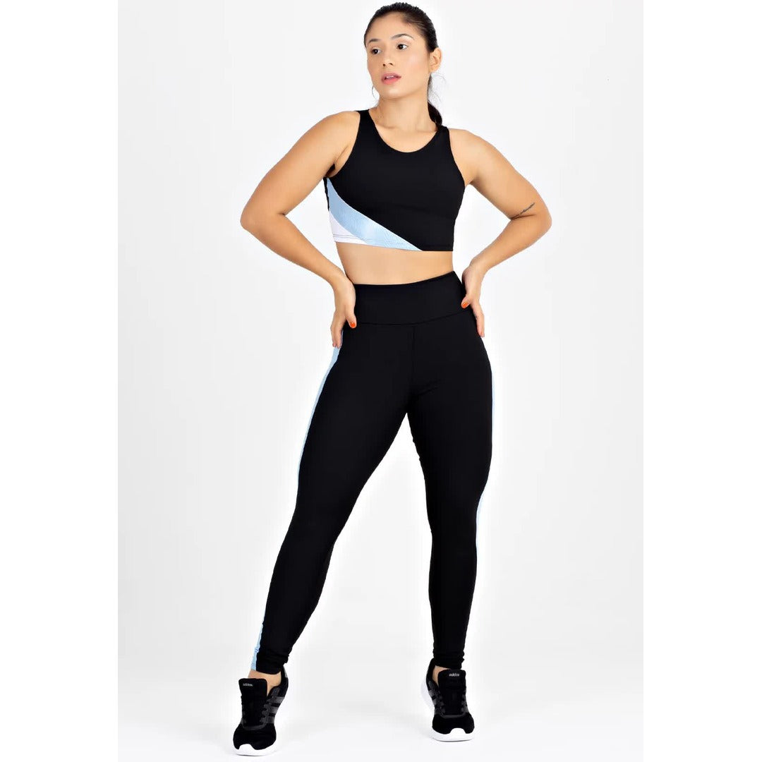 Conjunto + Calça Legging Preto com Roxo e Branco Metamorfose | REF: MTF6