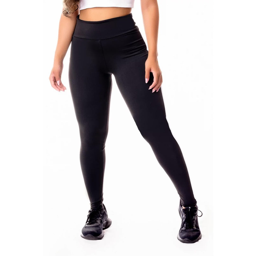 Calça Legging Cintura Alta Preta com Detalhe Lateral em Vivo Branco | REF: SV33