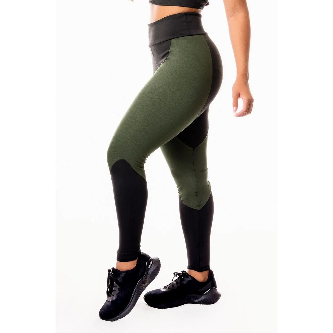 Calça Legging com Preto Cintura Alta Fitness Verde Militar | REF: SV6