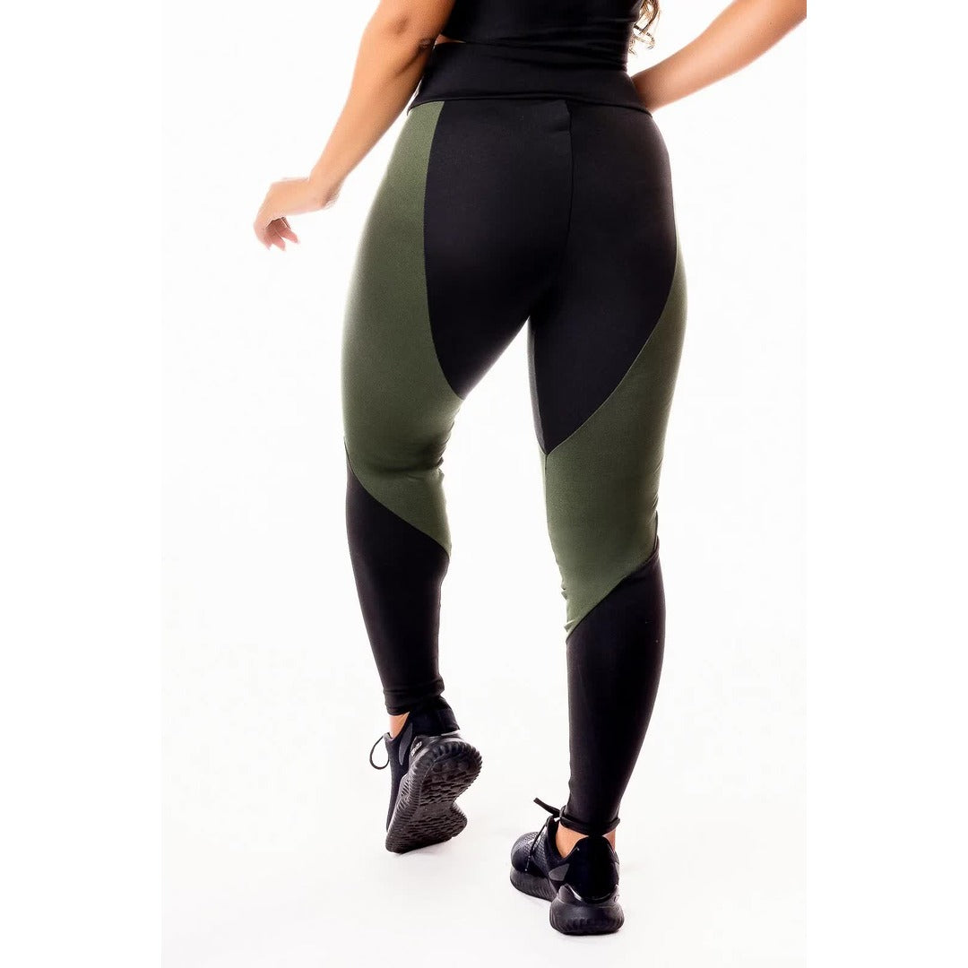 Calça Legging com Preto Cintura Alta Fitness Verde Militar | REF: SV6