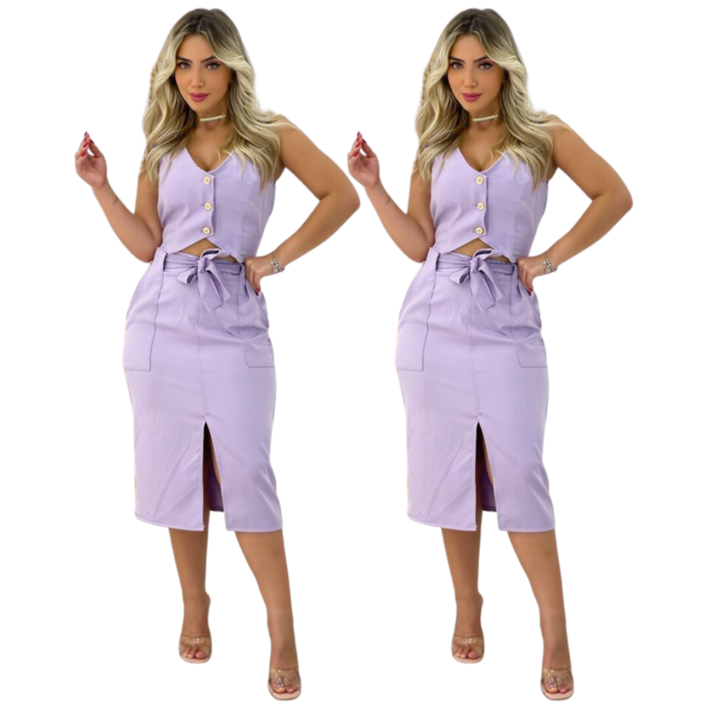 Conjunto de Malha com Saia Lilas