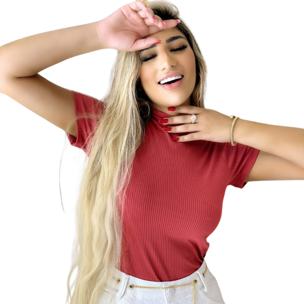 Blusa Feminina Manga Curta cor Vermelho Goiaba