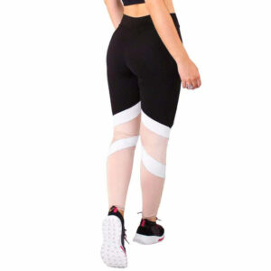 Calça Legging Branco e Chocolate Fitness Preto Com Faixas | REF: LC52