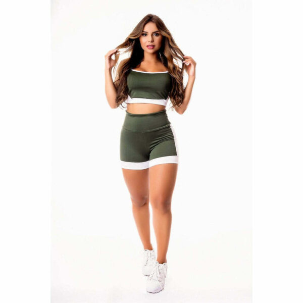Conjunto Short Verde Militar com Branco Cintura Alta e Cropped Alcinha Academia | REF: CSV16 1 264eae27d343b6981c754f249e08567b b4a8e38d7e8c9c7c4817558156708343 1024 1024 1