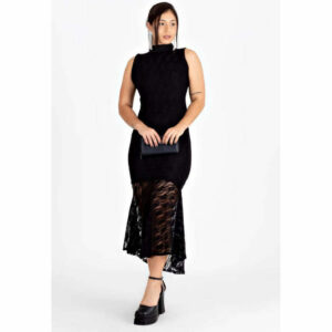 Vestido De Renda Gola Alta Preto Midi | REF: VRP3