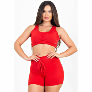 Conjunto Cropped e Short Vermelho Cadarço Fake | REF: LX305