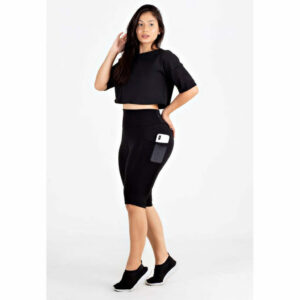 Conjunto Bermuda com Bolso e Cropped Manga de Tela | REF: LX87