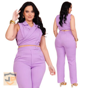 Conjunto Feminiono de Alfaiataria Lilás Calça + Cropped