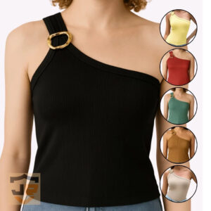 Blusa Canelada Feminina Decotada Detalhe de Fivela Premium