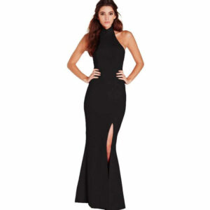 Vestido Gola Alta Fenda Lateral Social Festa Longo | REF: VRP2